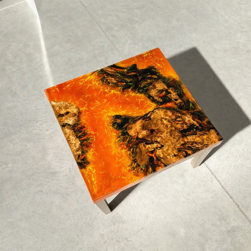 Custom Olive Wood Epoxy Resin River Table Lava Orange ORT-47