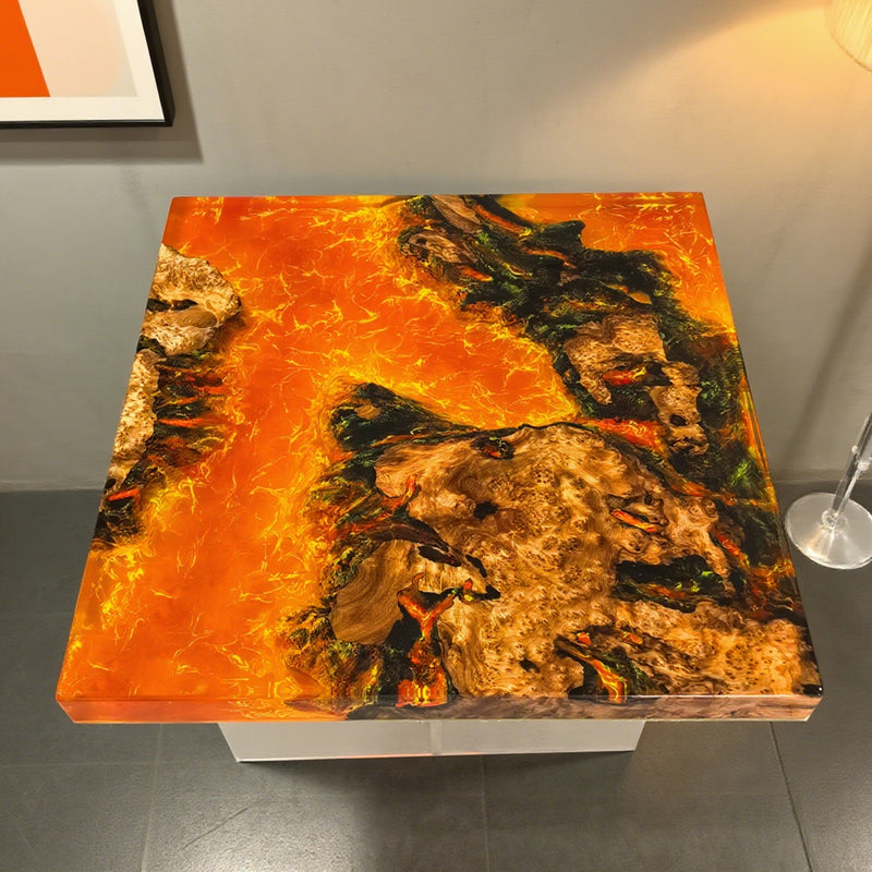 Custom Olive Wood Epoxy Resin River Table Lava Orange ORT-47