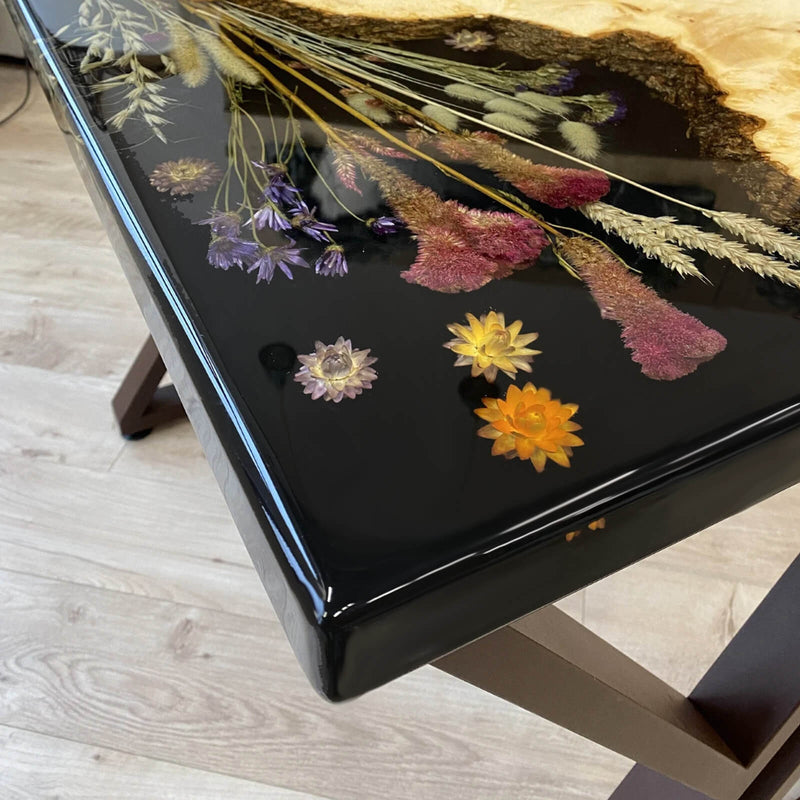 Custom Poplar Epoxy Resin Rectangular Flower Black Resin PRT-04