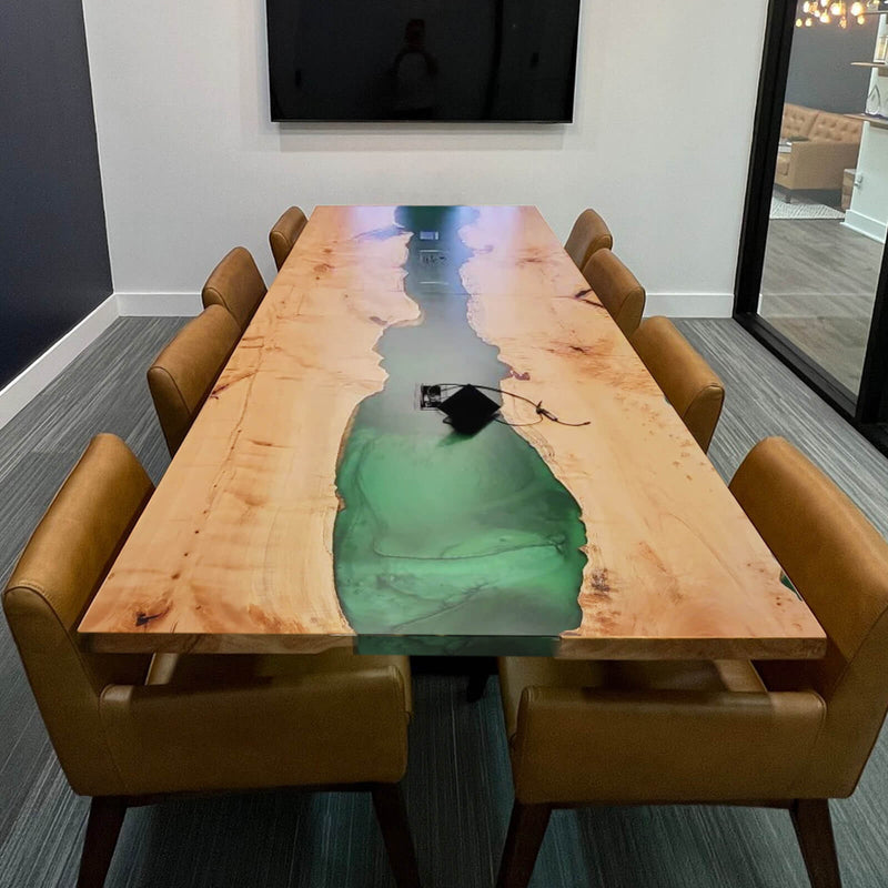 Custom Poplar Epoxy Resin River Conference Table Green Resin PRT-08