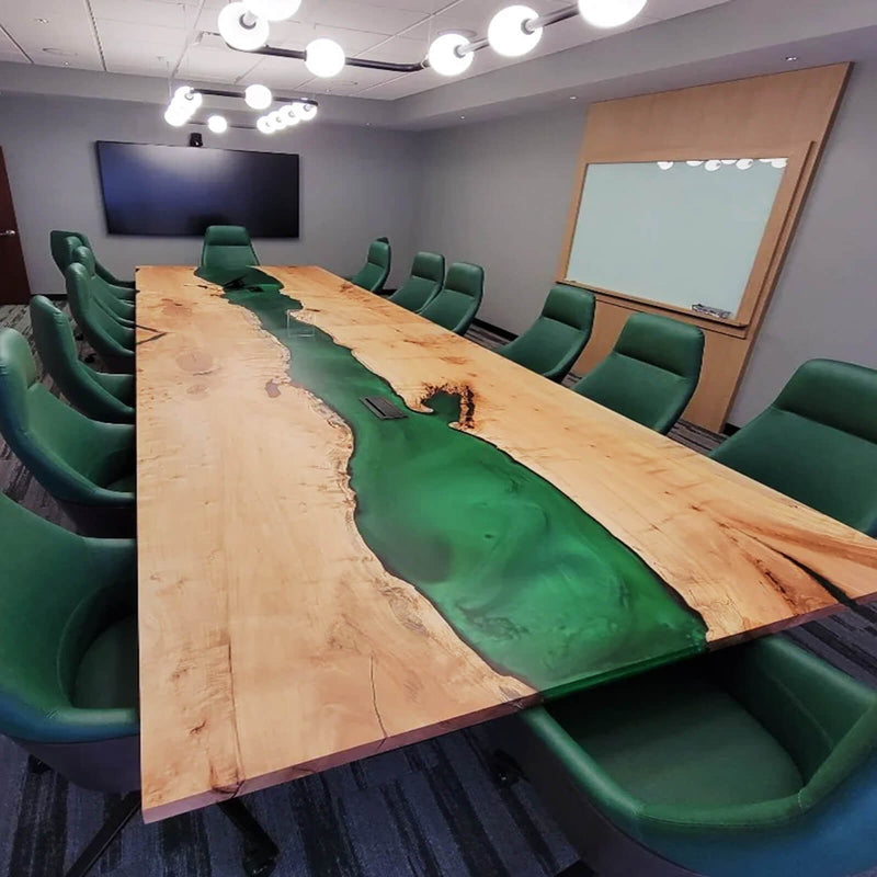 Custom Poplar Epoxy Resin River Conference Table Green Resin PRT-08
