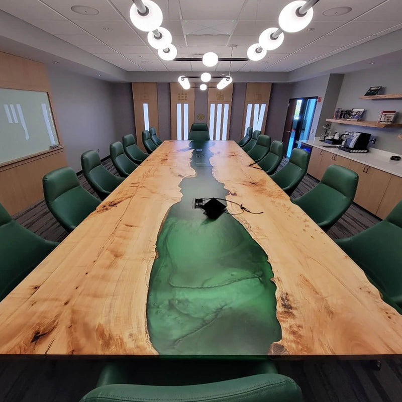 Custom Poplar Epoxy Resin River Conference Table Green Resin PRT-08