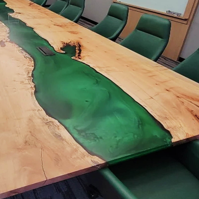Custom Poplar Epoxy Resin River Conference Table Green Resin PRT-08