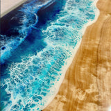 Custom Poplar Epoxy Resin River Kitchen Countertop Blue Waves PRT-01