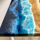 Custom Poplar Epoxy Resin River Kitchen Countertop Blue Waves PRT-01
