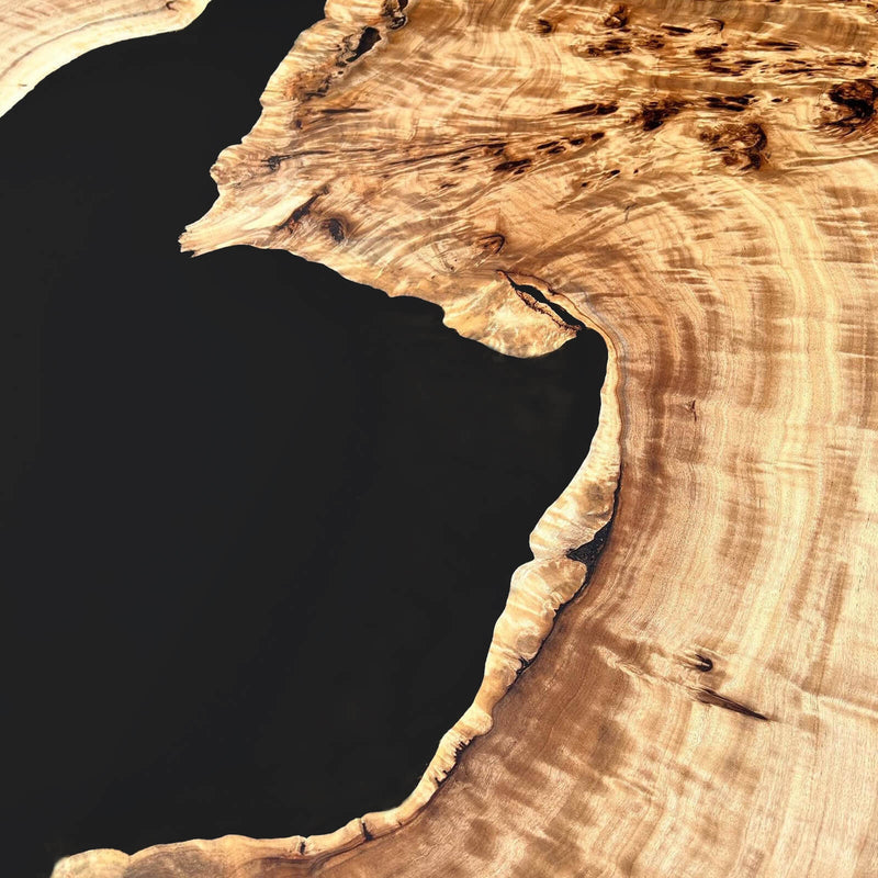 Custom Poplar Epoxy Resin River Table Black Resin PRT-09