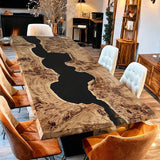 Custom Poplar Epoxy Resin River Table Black Resin PRT-09