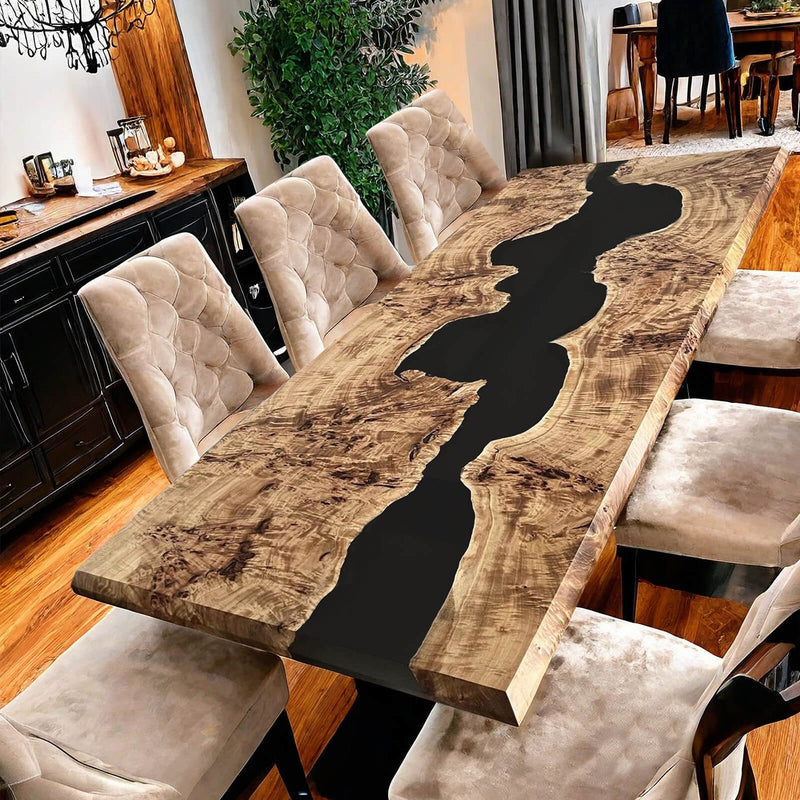 Custom Poplar Epoxy Resin River Table Black Resin PRT-09