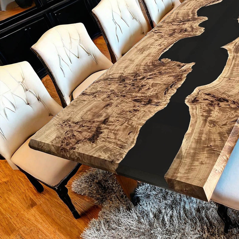 Custom Poplar Epoxy Resin River Table Black Resin PRT-09