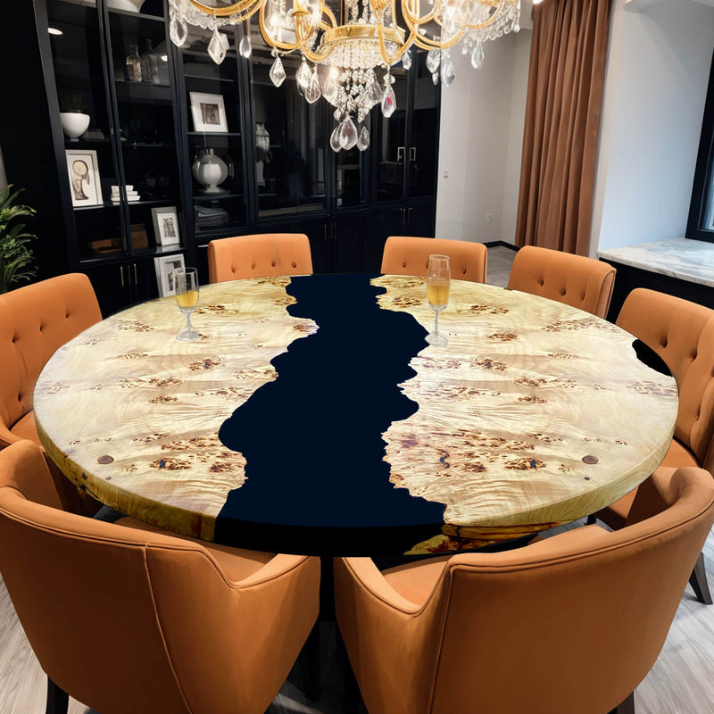 Custom Poplar Epoxy Resin Round Coffee Table Black Resin CRT-34