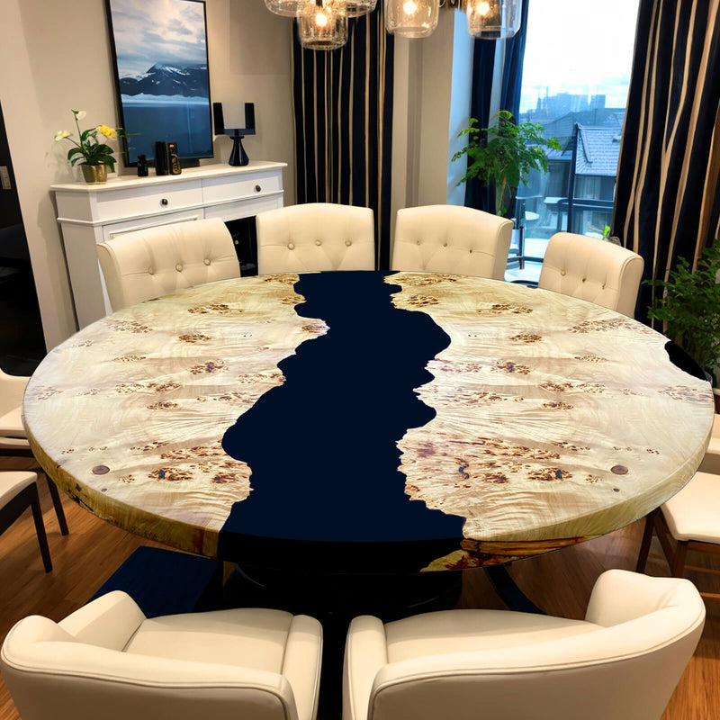 Custom Poplar Epoxy Resin Round Coffee Table Black Resin CRT-34