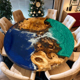 Custom Poplar Epoxy Resin Round Coffee Table Blue Green CRT-33