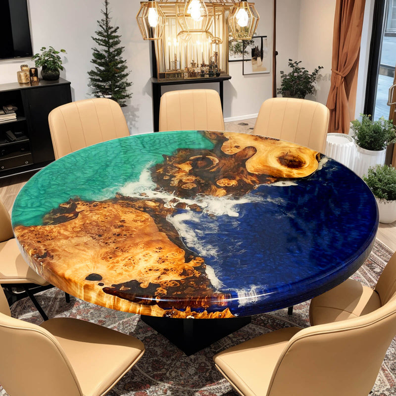 Custom Poplar Epoxy Resin Round Coffee Table Blue Green CRT-33