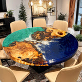Custom Poplar Epoxy Resin Round Coffee Table Blue Green CRT-33