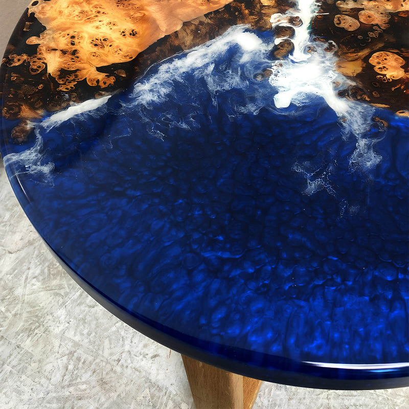 Custom Poplar Epoxy Resin Round Coffee Table Blue Green CRT-33