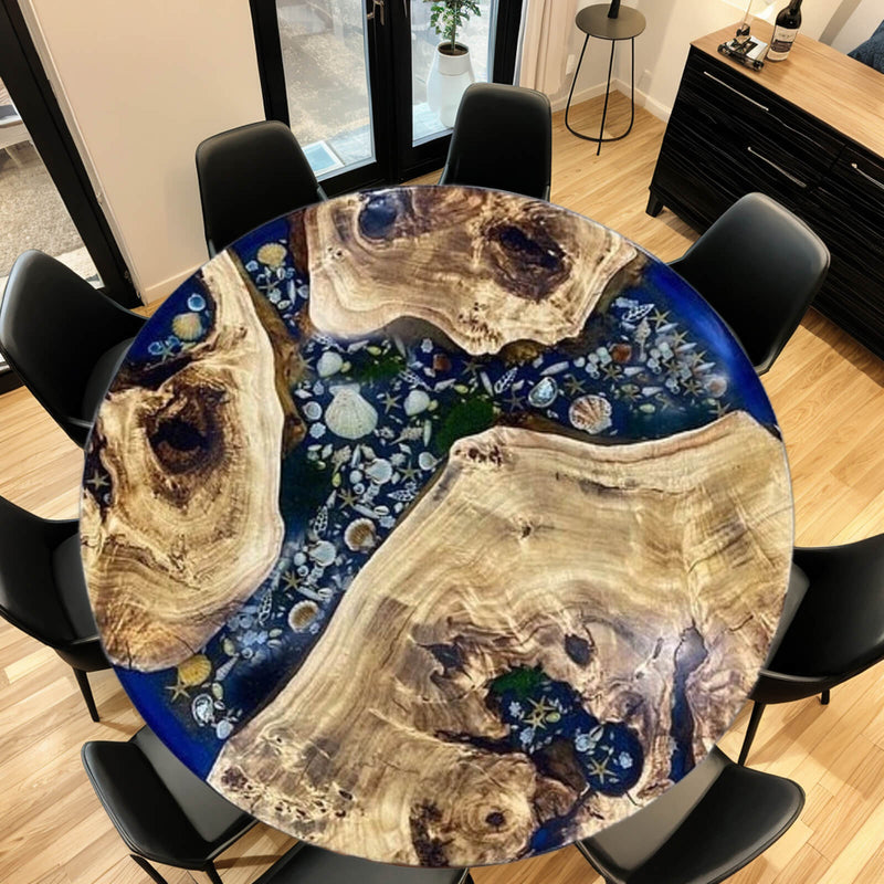 Custom Poplar Epoxy Resin Round Coffee Table Blue Resin CRT-32