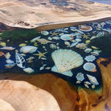 Custom Poplar Epoxy Resin Round Coffee Table Blue Resin CRT-32