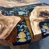 Custom Poplar Epoxy Resin Round Coffee Table Blue Resin CRT-32