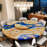 Custom Poplar Epoxy Resin Round Coffee Table Blue Resin CRT-31