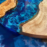 Custom Poplar Epoxy Resin Round Coffee Table Blue Resin CRT-31