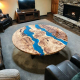 Custom Poplar Epoxy Resin Round Coffee Table Blue Resin CRT-30