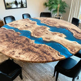 Custom Poplar Epoxy Resin Round Coffee Table Blue Resin CRT-30