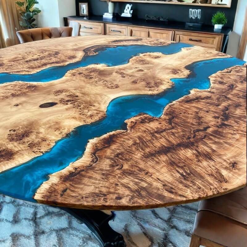 Custom Poplar Epoxy Resin Round Coffee Table Blue Resin CRT-30