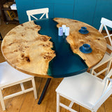 Custom Poplar Epoxy Resin Round Coffee Table Blue Resin CRT-29