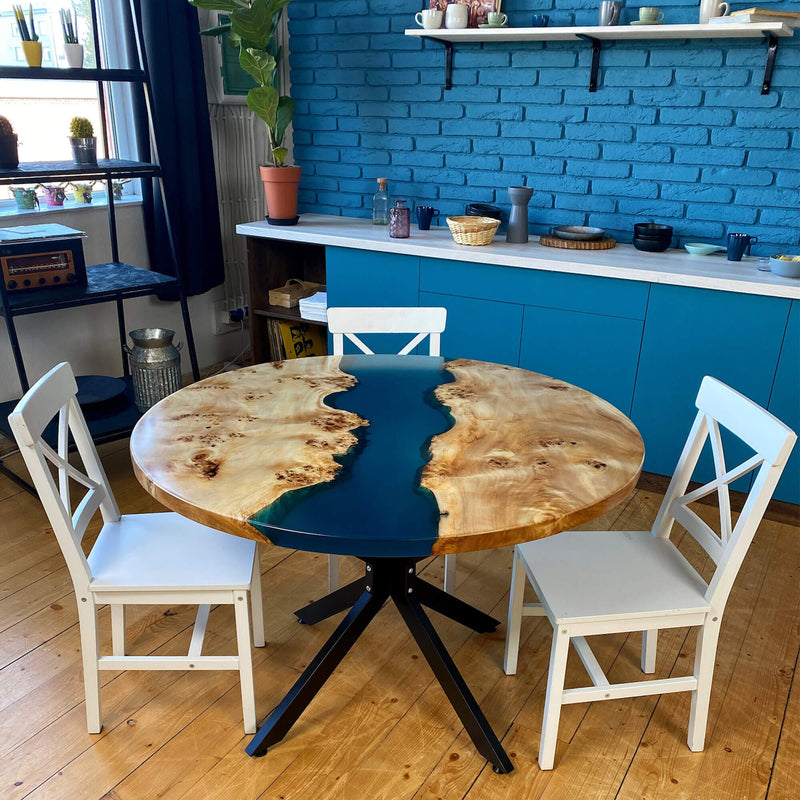 Custom Poplar Epoxy Resin Round Coffee Table Blue Resin CRT-29