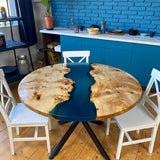 Custom Poplar Epoxy Resin Round Coffee Table Blue Resin CRT-29