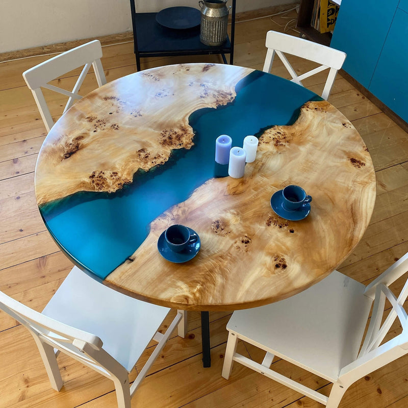 Custom Poplar Epoxy Resin Round Coffee Table Blue Resin CRT-29