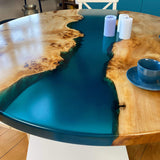 Custom Poplar Epoxy Resin Round Coffee Table Blue Resin CRT-29