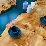 Custom Poplar Epoxy Resin Round Coffee Table Blue Resin CRT-29