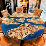 Custom Poplar Epoxy Resin Round Coffee Table Blue Resin CRT-28