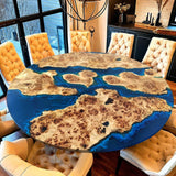 Custom Poplar Epoxy Resin Round Coffee Table Blue Resin CRT-28