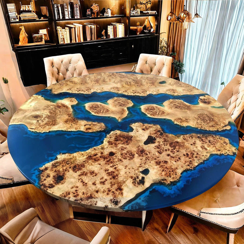 Custom Poplar Epoxy Resin Round Coffee Table Blue Resin CRT-28