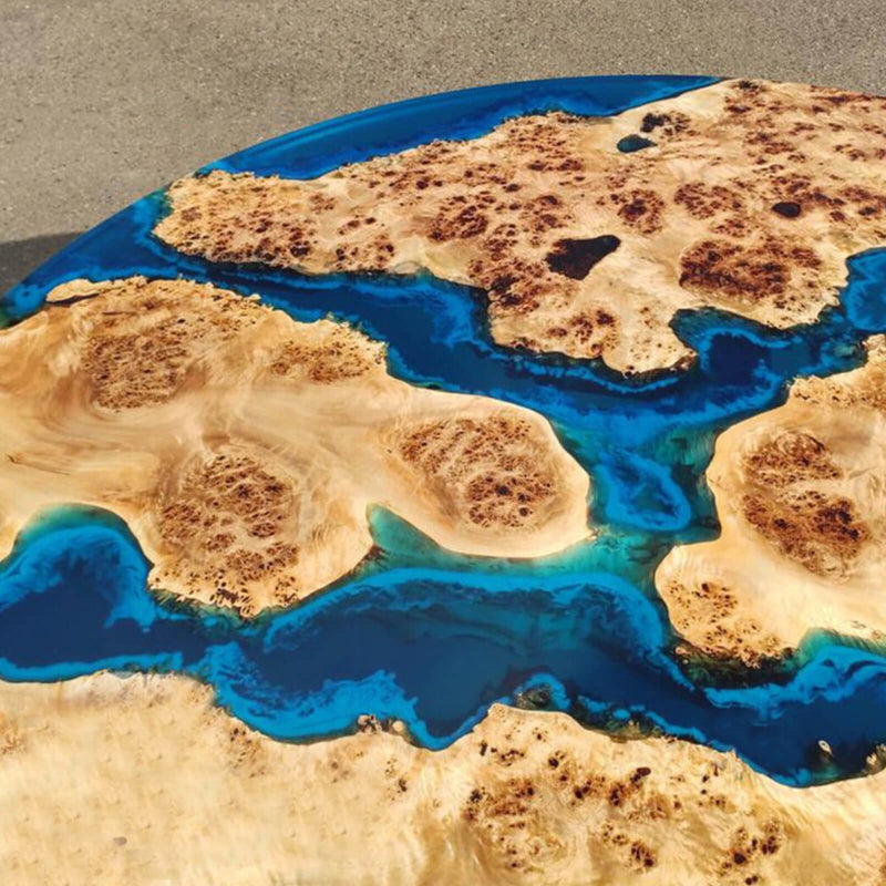 Custom Poplar Epoxy Resin Round Coffee Table Blue Resin CRT-28