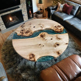 Custom Poplar Epoxy Resin Round Coffee Table Blue Resin CRT-27