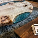 Custom Poplar Epoxy Resin Round Coffee Table Blue Resin CRT-27