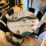 Custom Poplar Epoxy Resin Round Coffee Table Blue Resin CRT-27