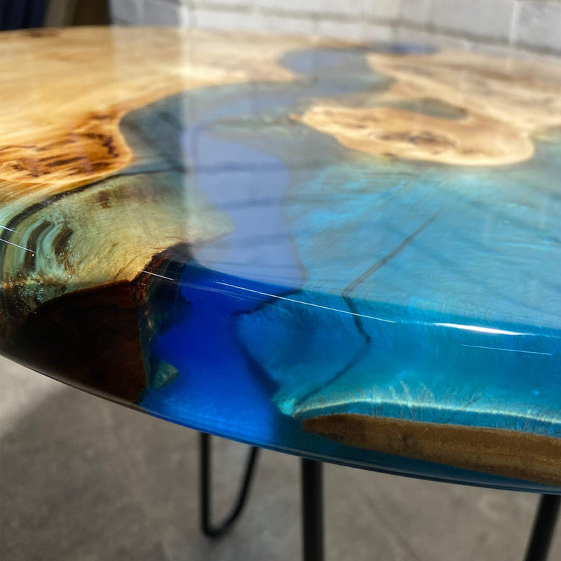Custom Poplar Epoxy Resin Round Coffee Table Blue Resin CRT-26
