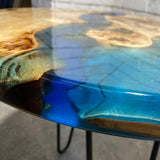 Custom Poplar Epoxy Resin Round Coffee Table Blue Resin CRT-26