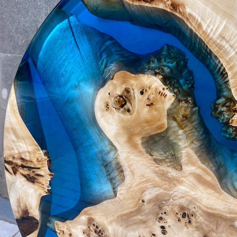 Custom Poplar Epoxy Resin Round Coffee Table Blue Resin CRT-26