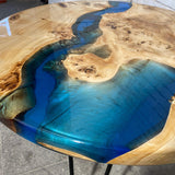 Custom Poplar Epoxy Resin Round Coffee Table Blue Resin CRT-26