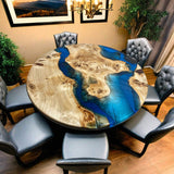 Custom Poplar Epoxy Resin Round Coffee Table Blue Resin CRT-26