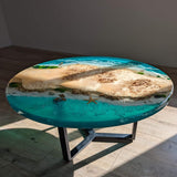 Custom Poplar Epoxy Resin Round Coffee Table Blue Resin CRT-25