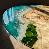 Custom Poplar Epoxy Resin Round Coffee Table Blue Resin CRT-25