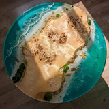 Custom Poplar Epoxy Resin Round Coffee Table Blue Resin CRT-25