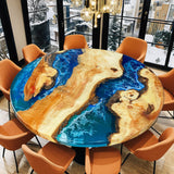 Custom Poplar Epoxy Resin Round Coffee Table Blue Waves CRT-24