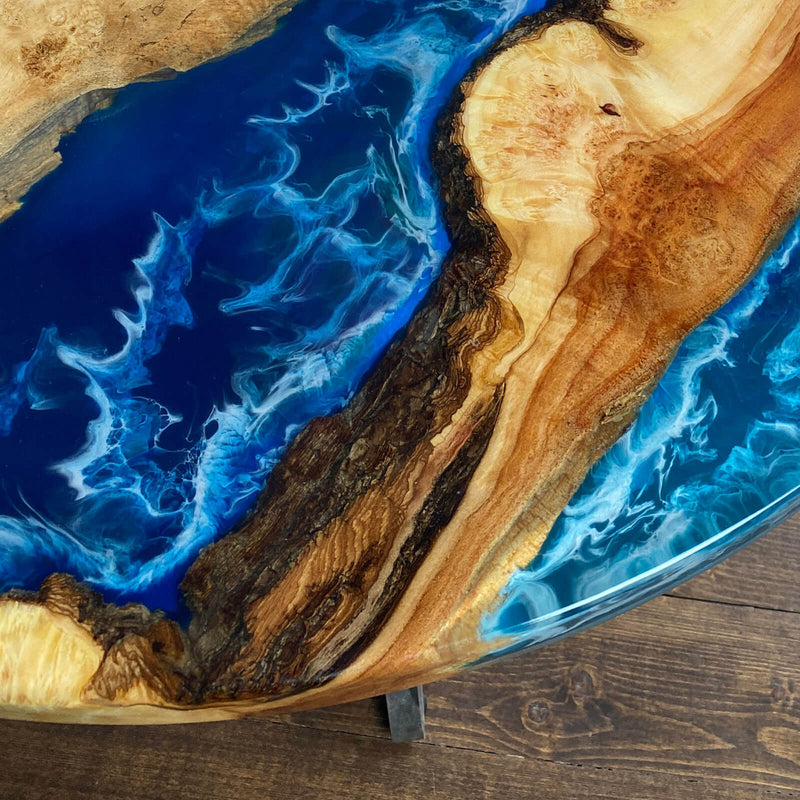 Custom Poplar Epoxy Resin Round Coffee Table Blue Waves CRT-24